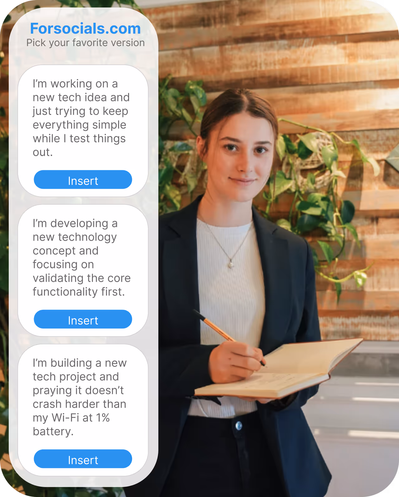 An interface overlay demonstrating AI text rewriting and expansion across three distinct browser views. 1