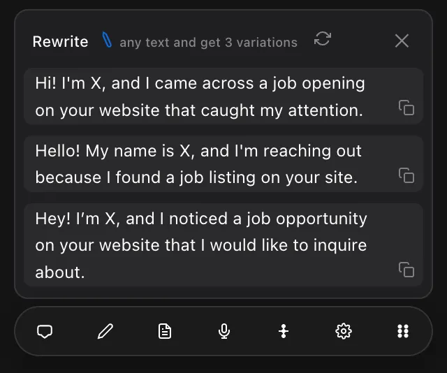Reply and rewriting interface preview.